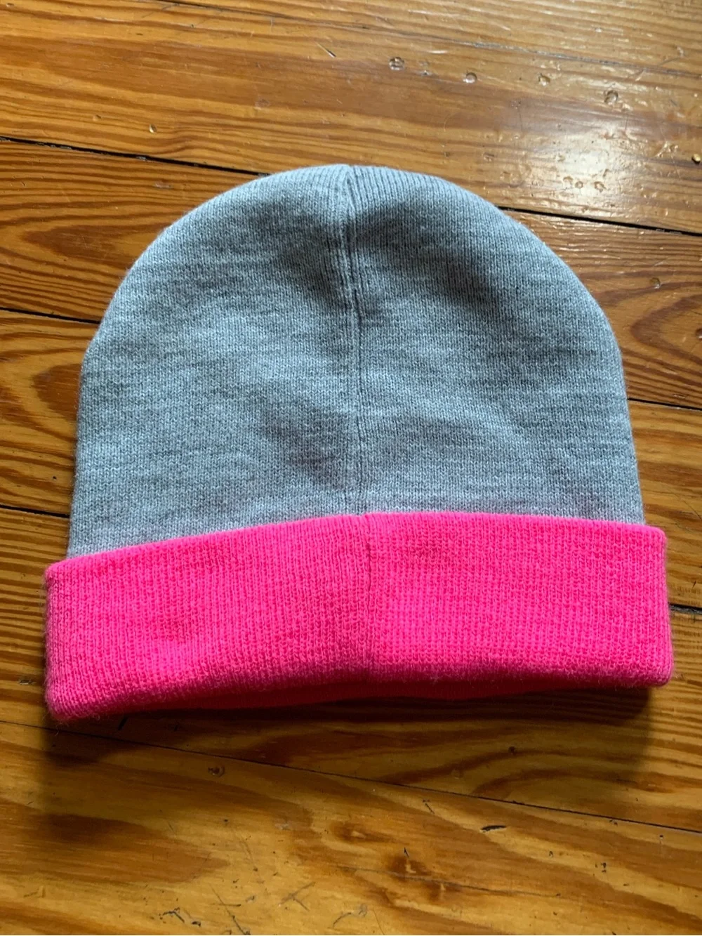 Kids 'COOL' Embroidered Two-Tone Beanie Hat — Gray and Hot Pink